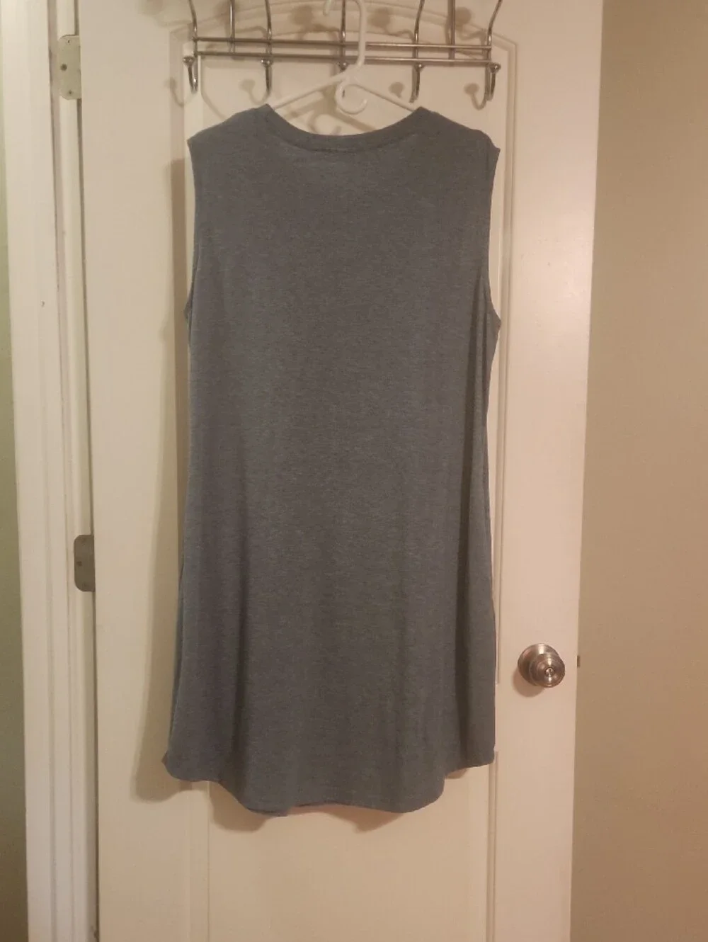 Sleeveless Palm Graphic Shift Dress in Heather Blue